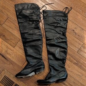 Pleaser Black Leather Over-the-Knee Thigh Boots
